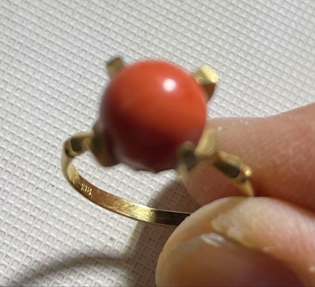 K18 指輪 赤珊瑚