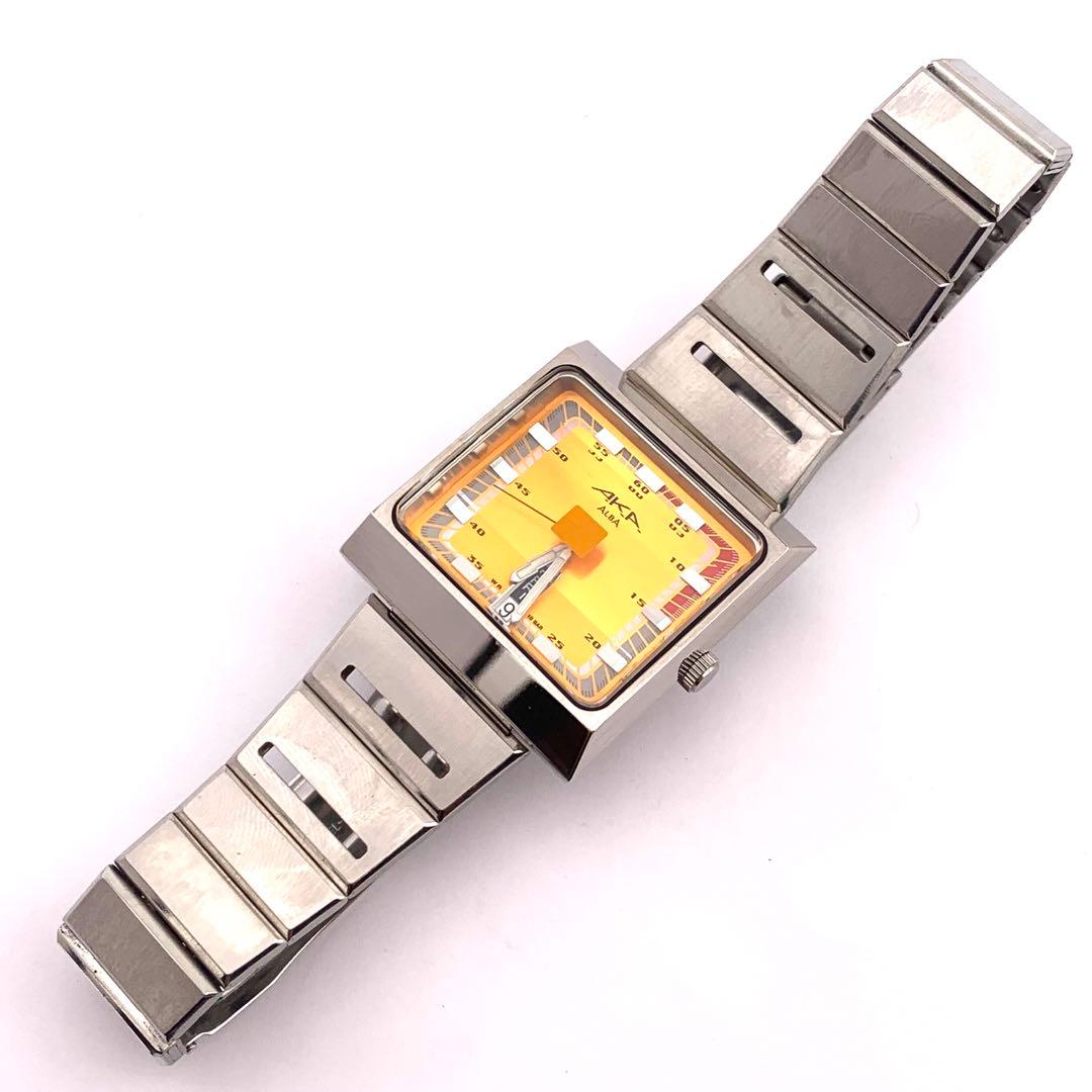 7-5303 ALBA V733-5A40 オレンジ スクエア 腕時計