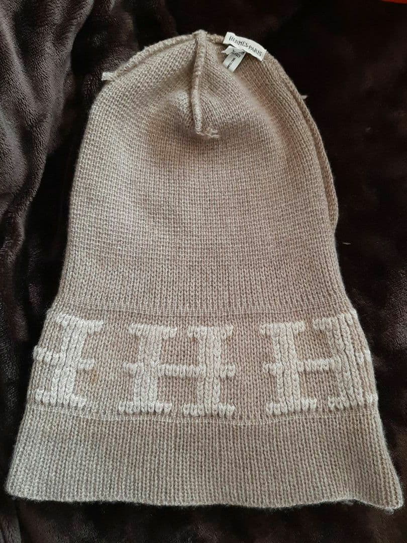HERMES　エルメス　ニット帽　帽子　ビーニー　カシミヤ　キャップ　ベージュ