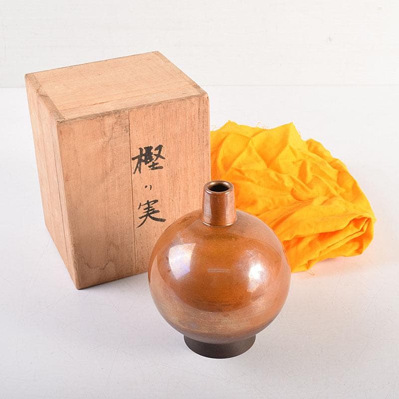 田畑一作造　朱銅　一輪挿し　樫の実　共箱　V　8319