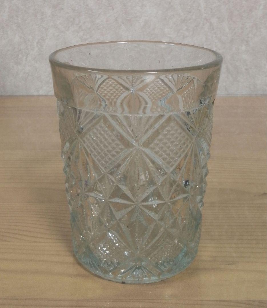 大正〜昭和初期  プレスガラス 幾何学文様 水飲みコップ