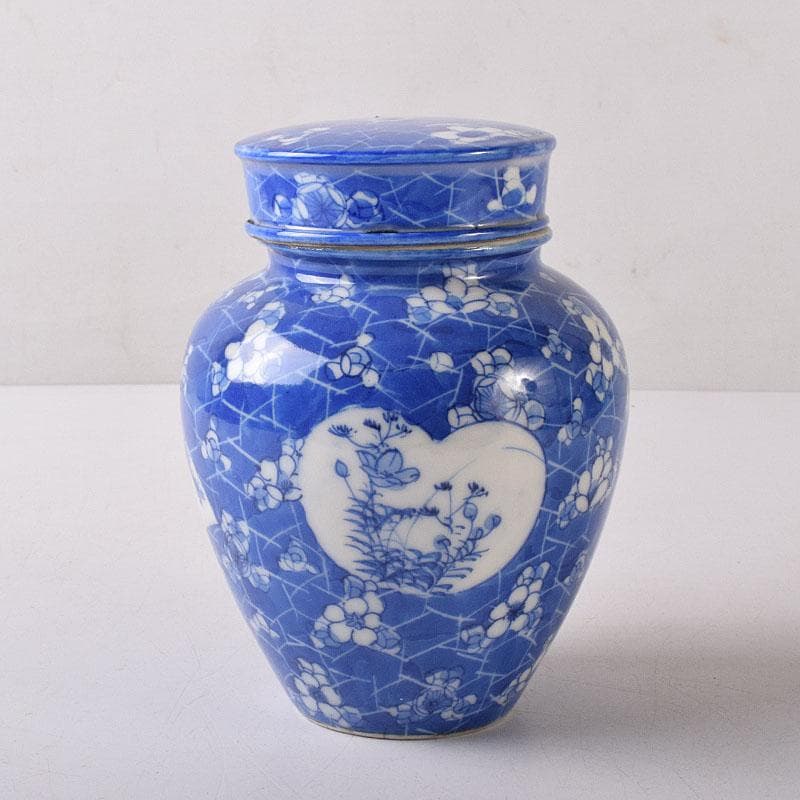 煎茶道具　瀬戸焼　古瀬戸　染付　扇窓絵花文　茶壷　茶心壷　V　R8235