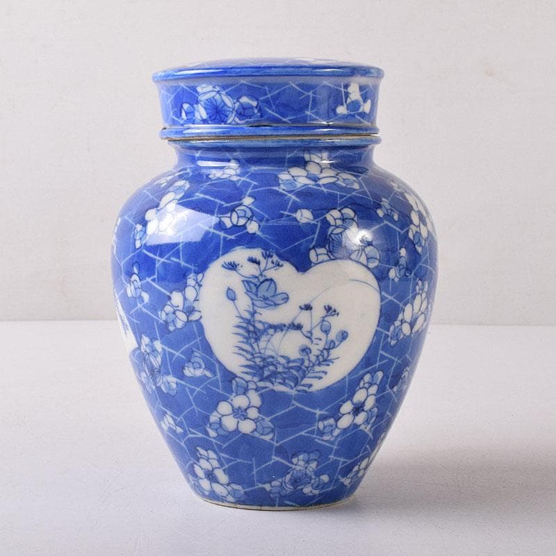 煎茶道具　瀬戸焼　古瀬戸　染付　扇窓絵花文　茶壷　茶心壷　V　R8235