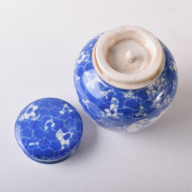 煎茶道具　瀬戸焼　古瀬戸　染付　扇窓絵花文　茶壷　茶心壷　V　R8235