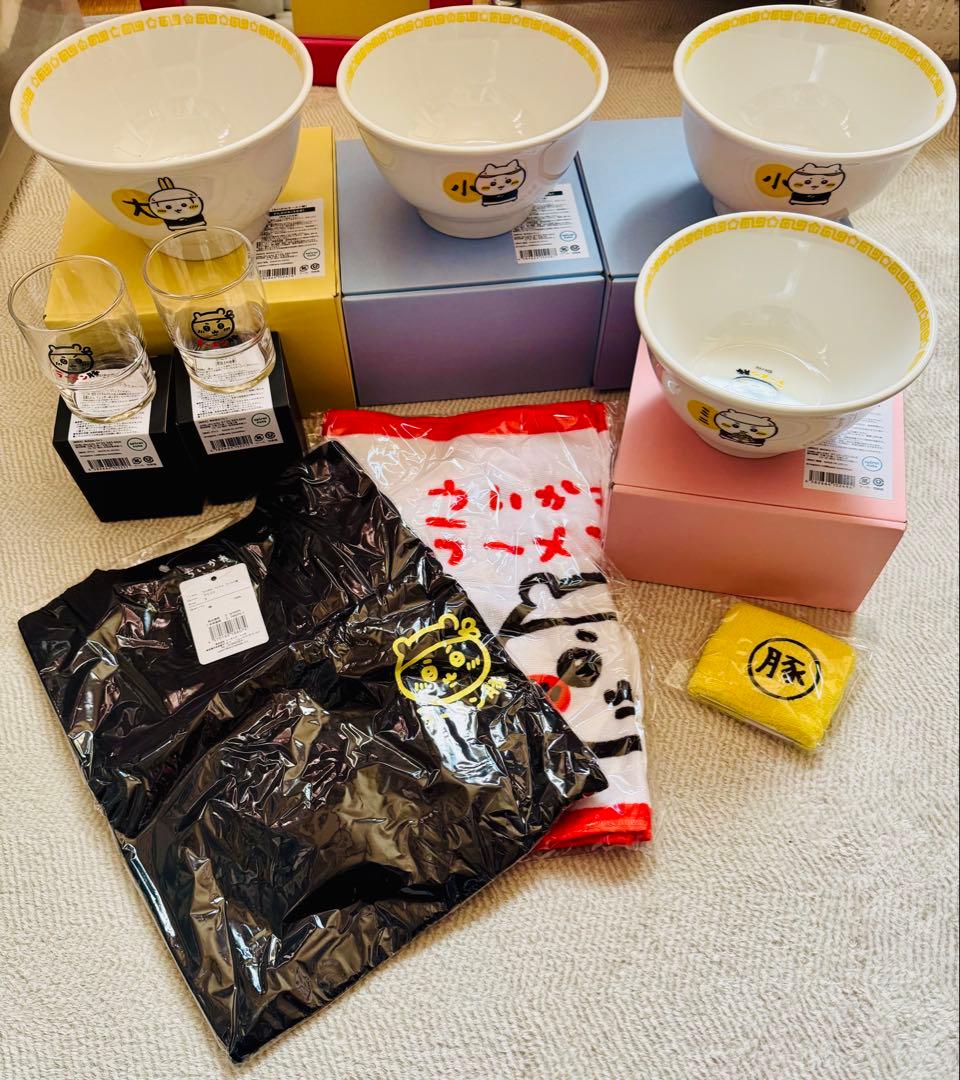 ちいかわラーメン豚 丼 グラス タオル Tシャツ リストバンド 9点セット 新品