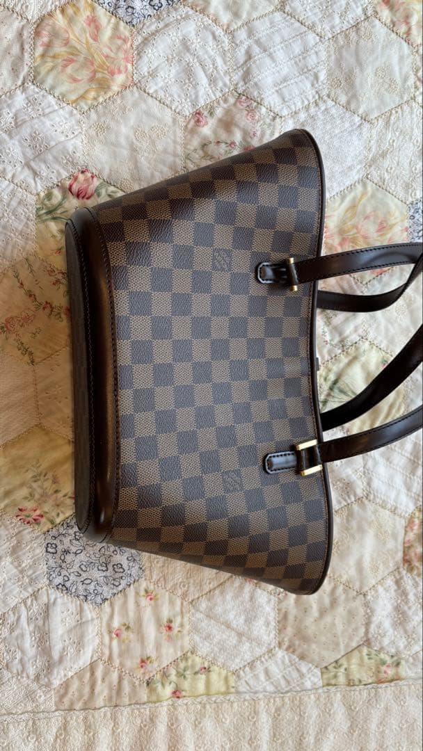 ねこパンチ様　ダミエパターン ブラウンレザートートバッグ　マノスク　pm