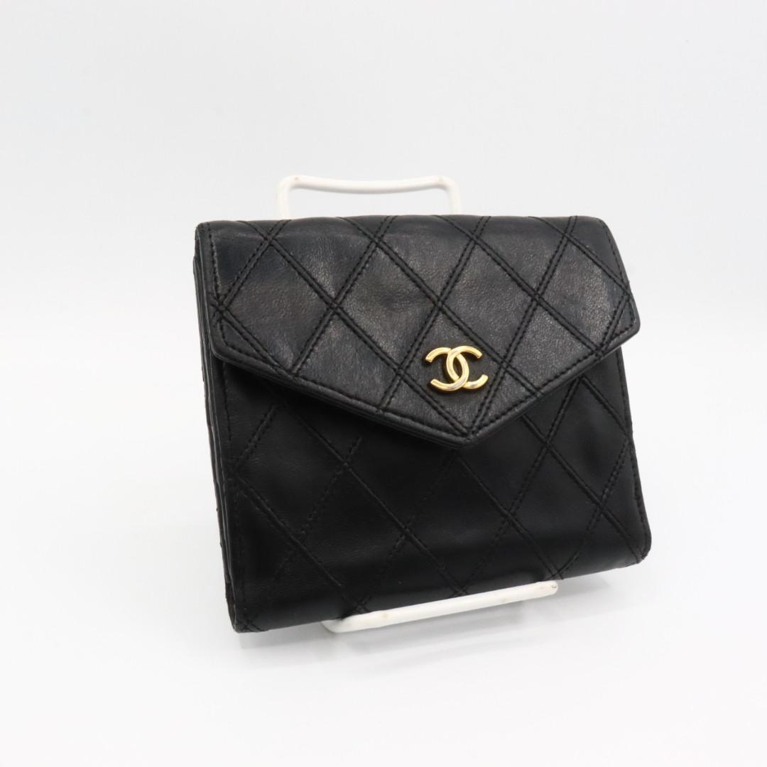 美品　シャネル　ビコローレ　ラムスキン　Wホック財布　ブラック