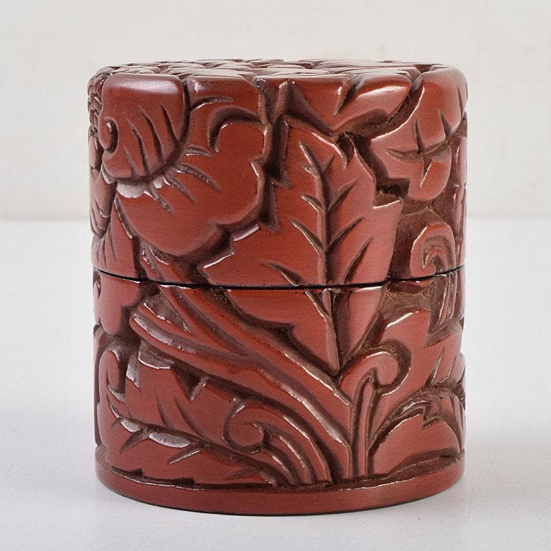 茶道具　秀円作　鎌倉彫　牡丹文　乾口中次　棗　時代箱　V　R9438