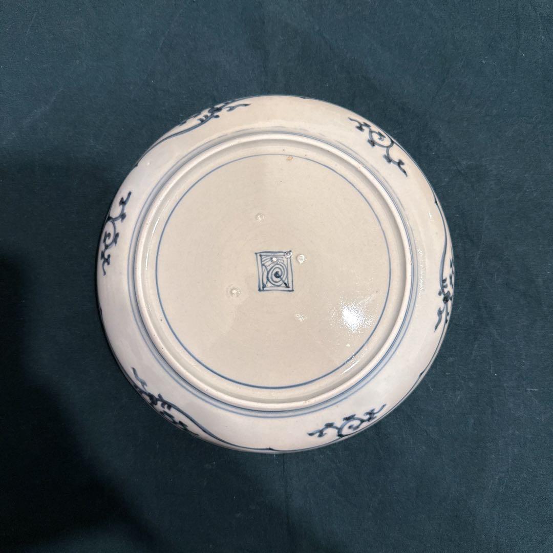 古伊万里　染付　花唐草　中皿　無傷完品　元禄期