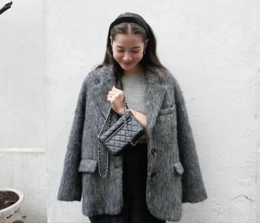 ベースメントオンライン モヘアシャギージャケットコート　gray