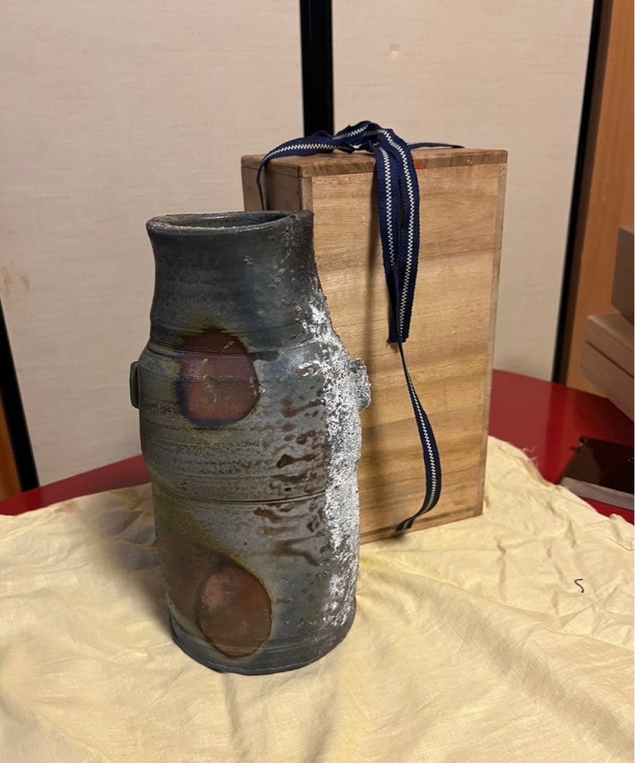 備前焼　花入　衆啓　未使用　共箱、共布あり