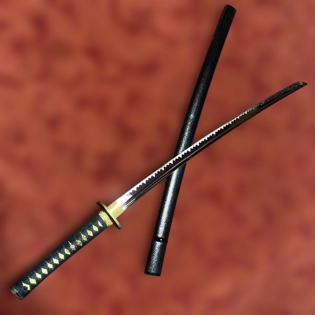 高級居合刀(下緒無し) 濃緑柄 海老彫丸四角鍔