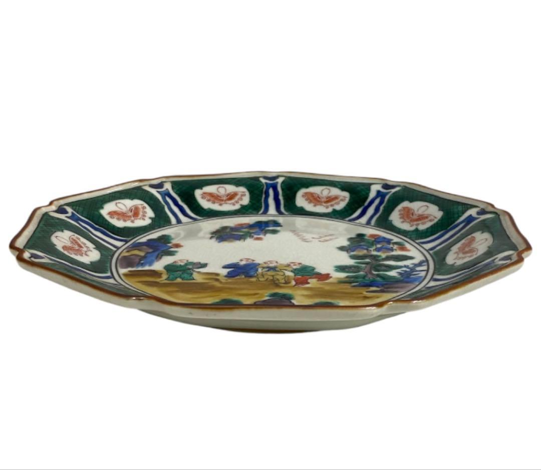 未使用品　九谷焼　陶秀造　明様五彩　九角　飾皿　九谷陶秀　25コ403