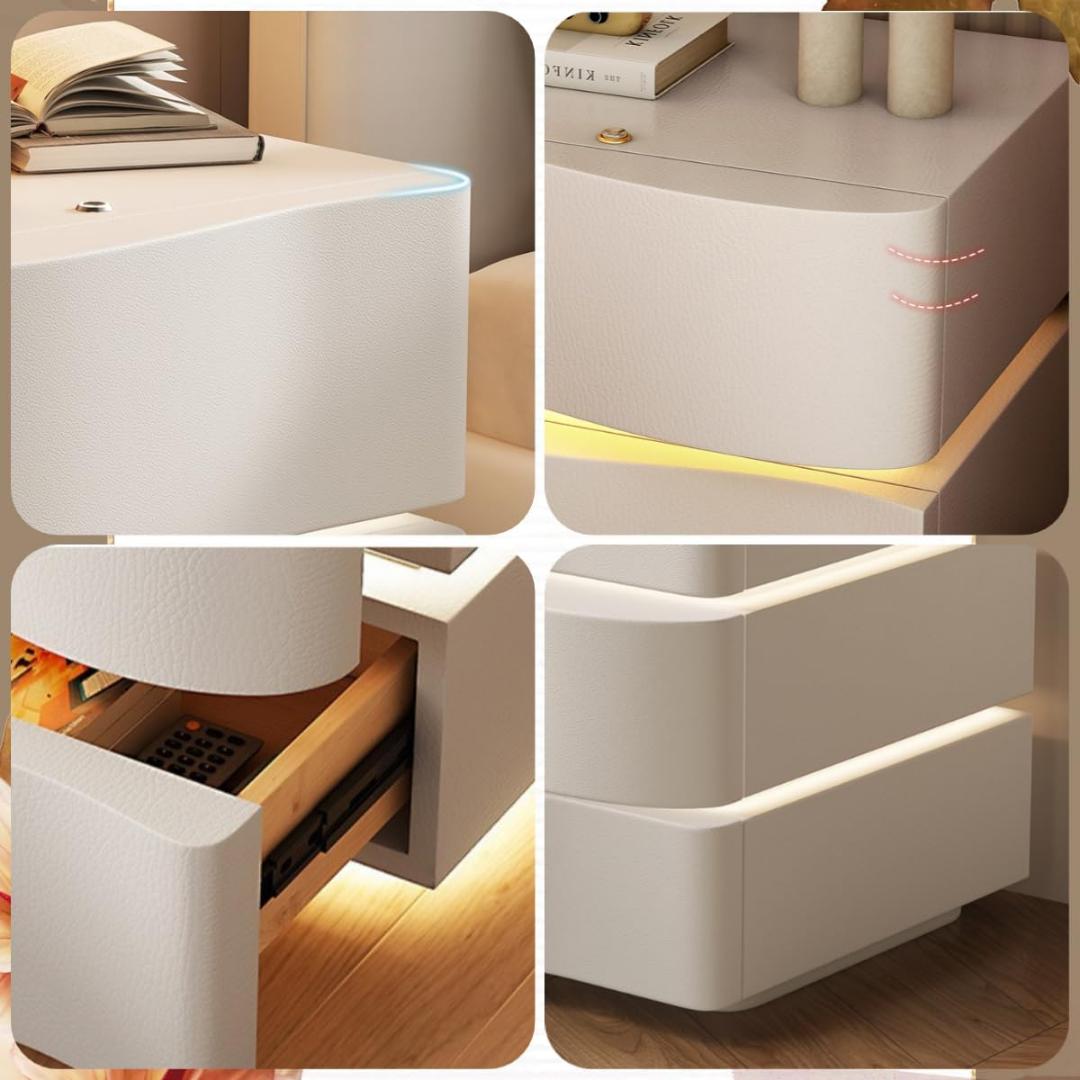 ベッドサイドテーブル 3段チェスト ライト付き