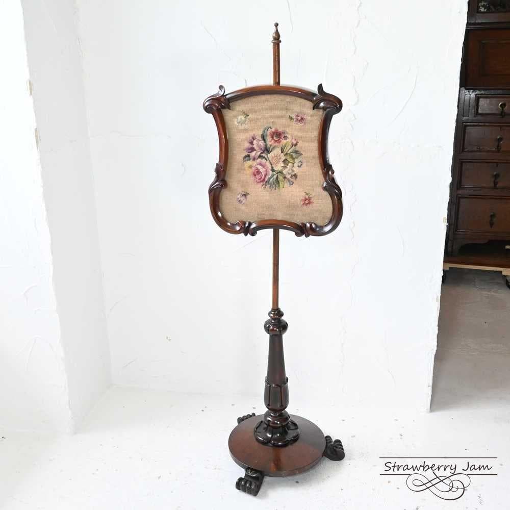 L3601-34 英国アンティーク ファイヤースクリーン スタンド プチポワン