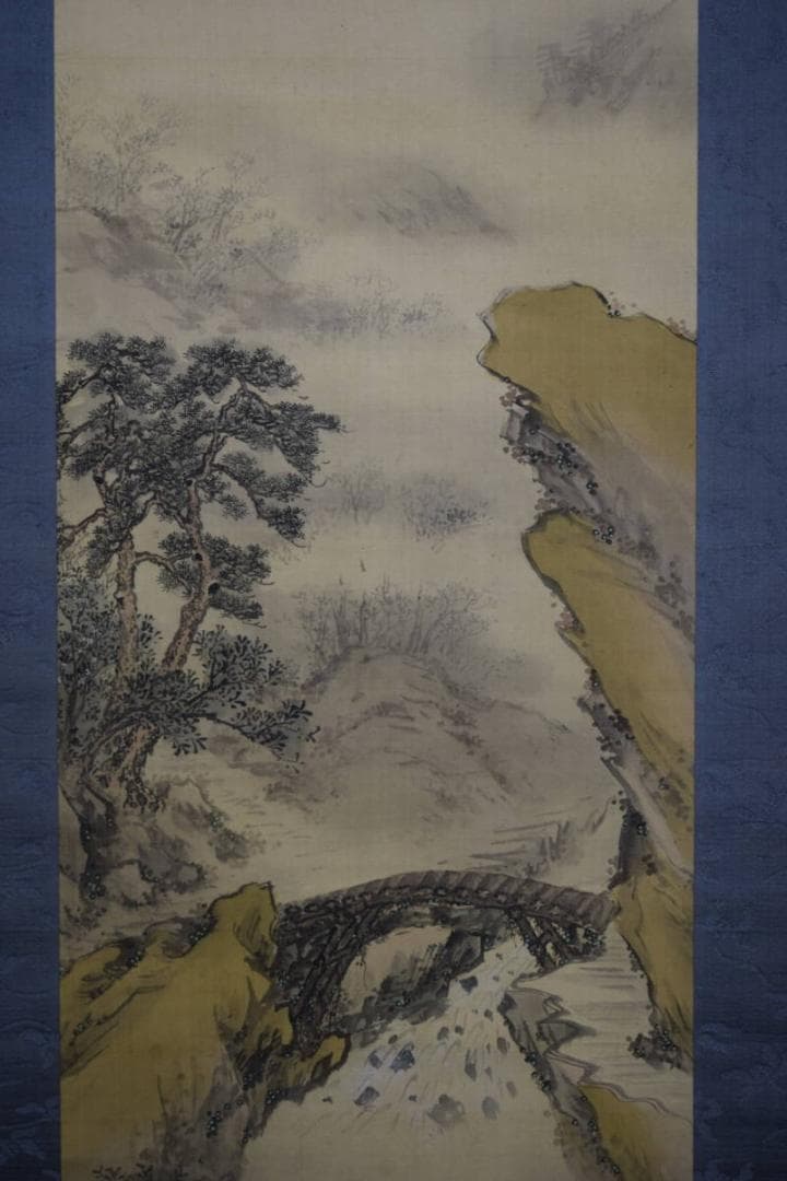 真作/宮武南岳/桂月庵/淡彩山水/双幅/絹表装/布袋屋掛軸HE-610