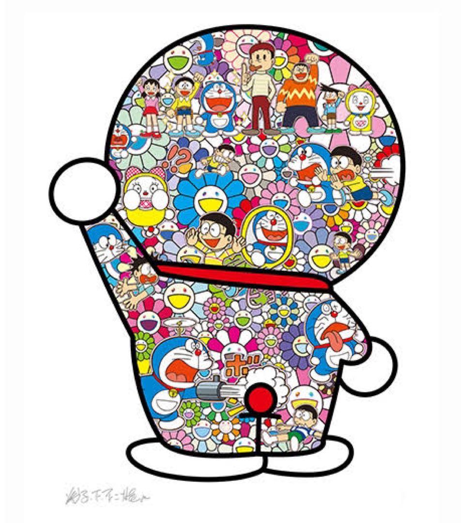 村上隆　藤子・F・不二雄先生とドラえもんがお花畑に居る　ポスター