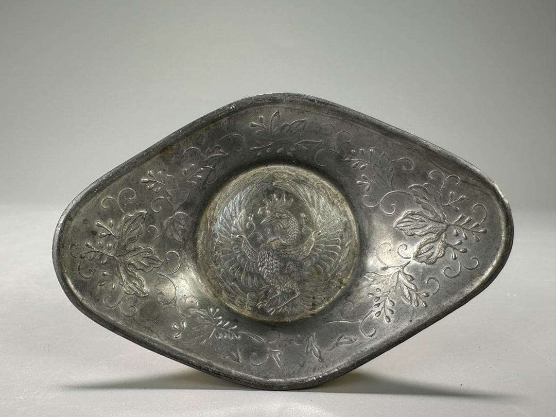 25.10.8-1 煎茶道具　錫製　鳳凰文茶托　五客