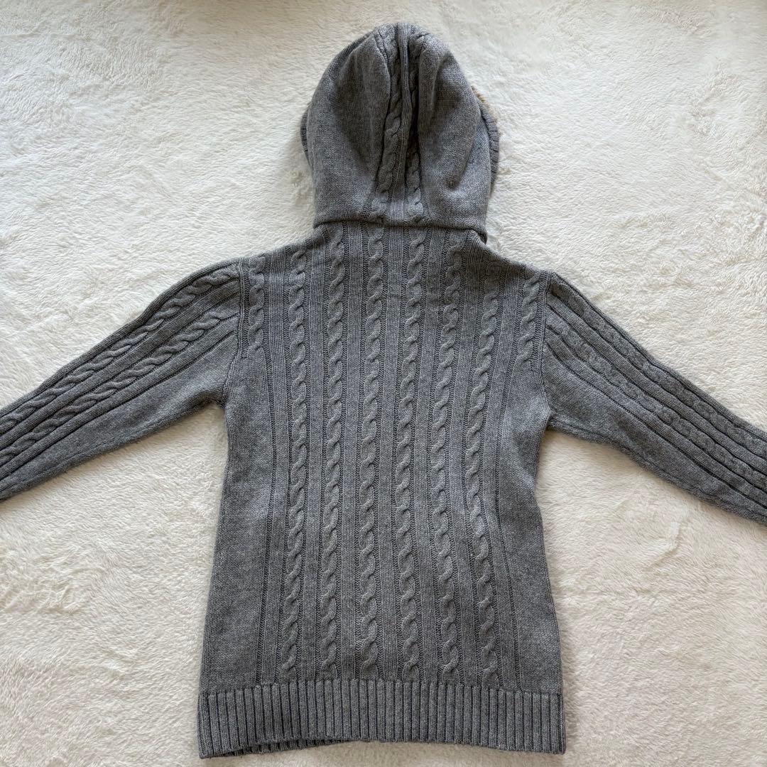 バーバリーブラックレーベル　ケーブルニット パーカー　ファー　グレー　M