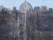 【真作】絵画　油彩4号　都市の風景画　ドーム建築と街並み　建築と並木道　Y189