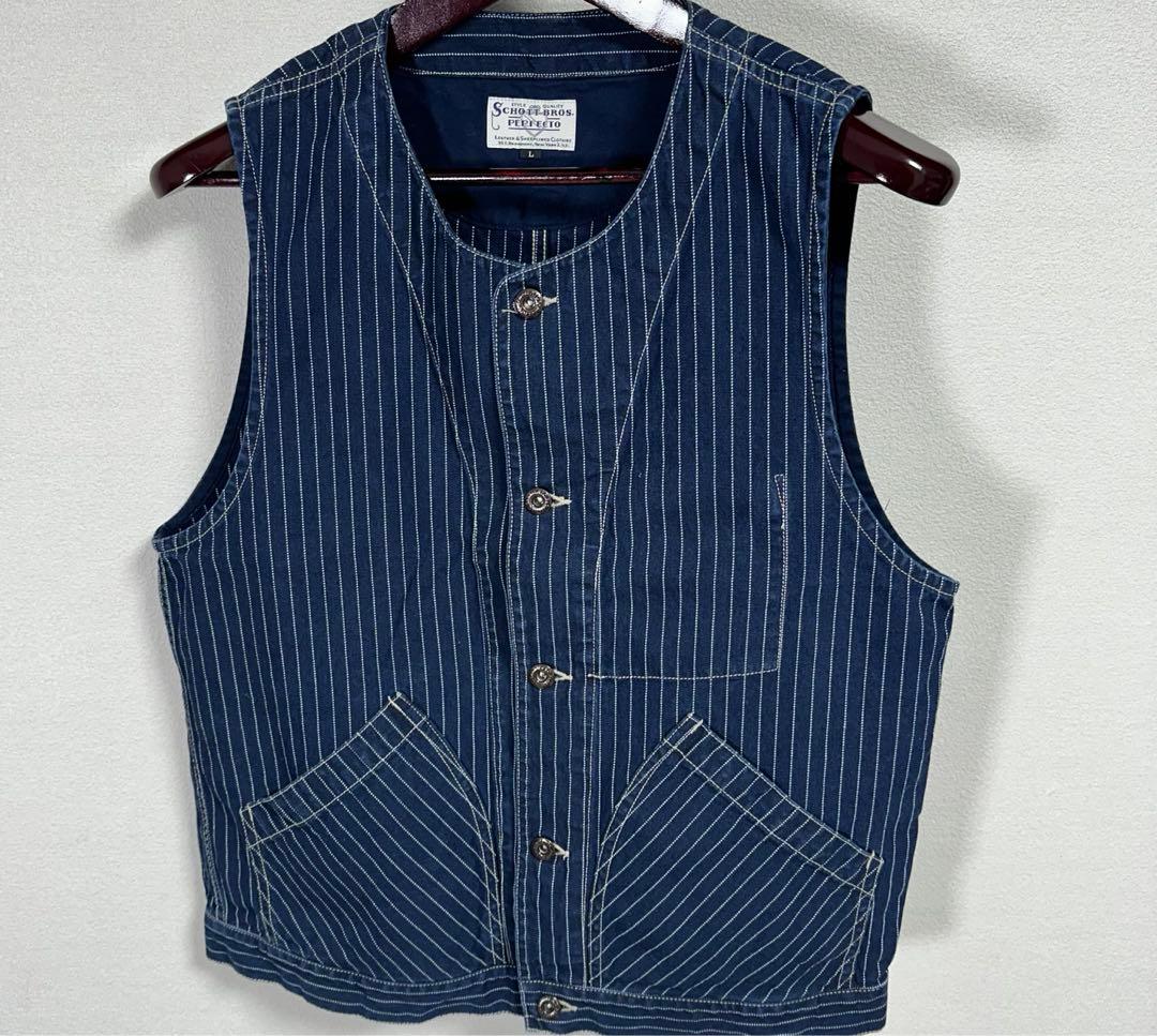 美品 Schott オールドヒッコリーデニムベスト アメカジ バイカー