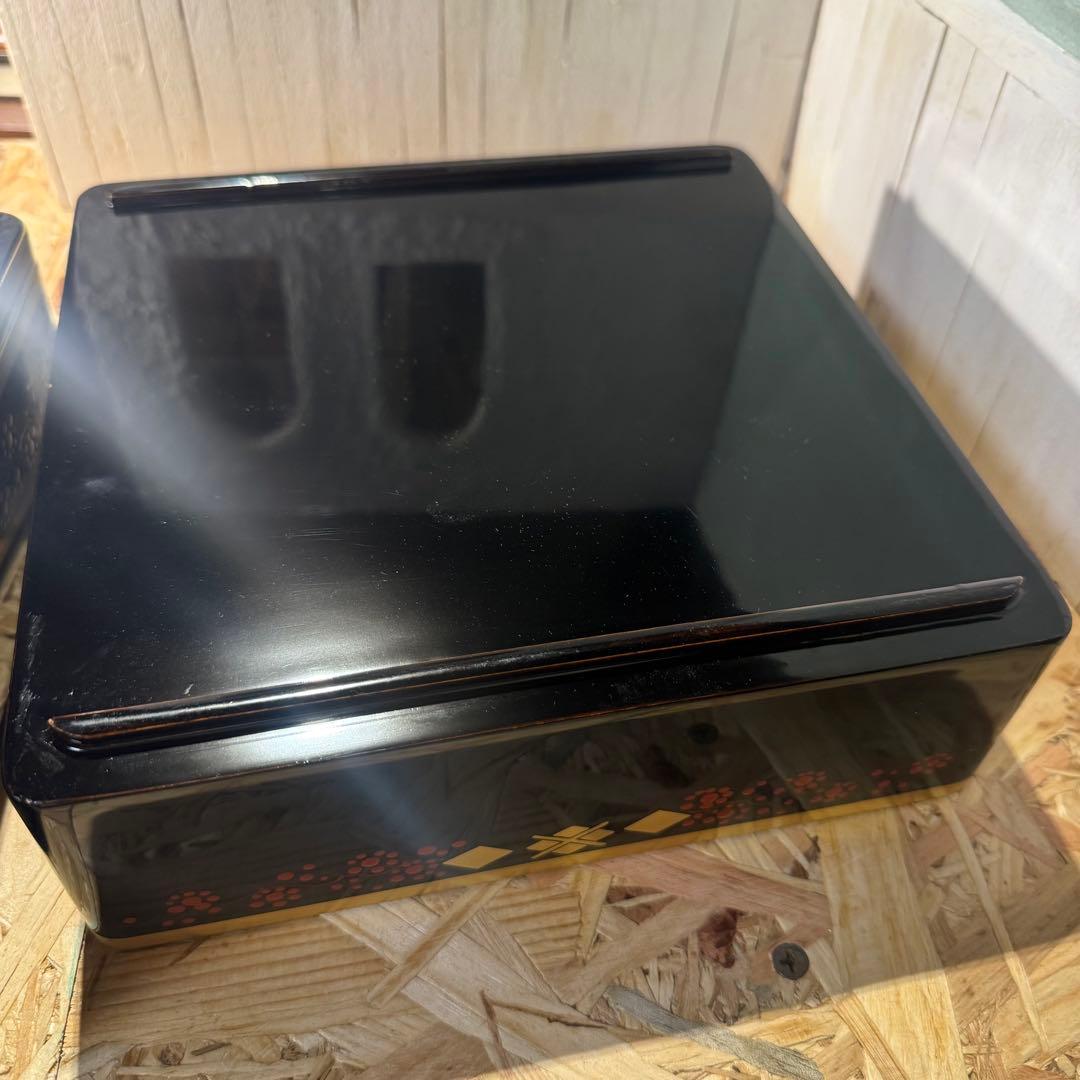 ヴィンテージ♡秀衡塗 2段重箱 黒×金×朱の華やかデザイン お正月 おせち♡