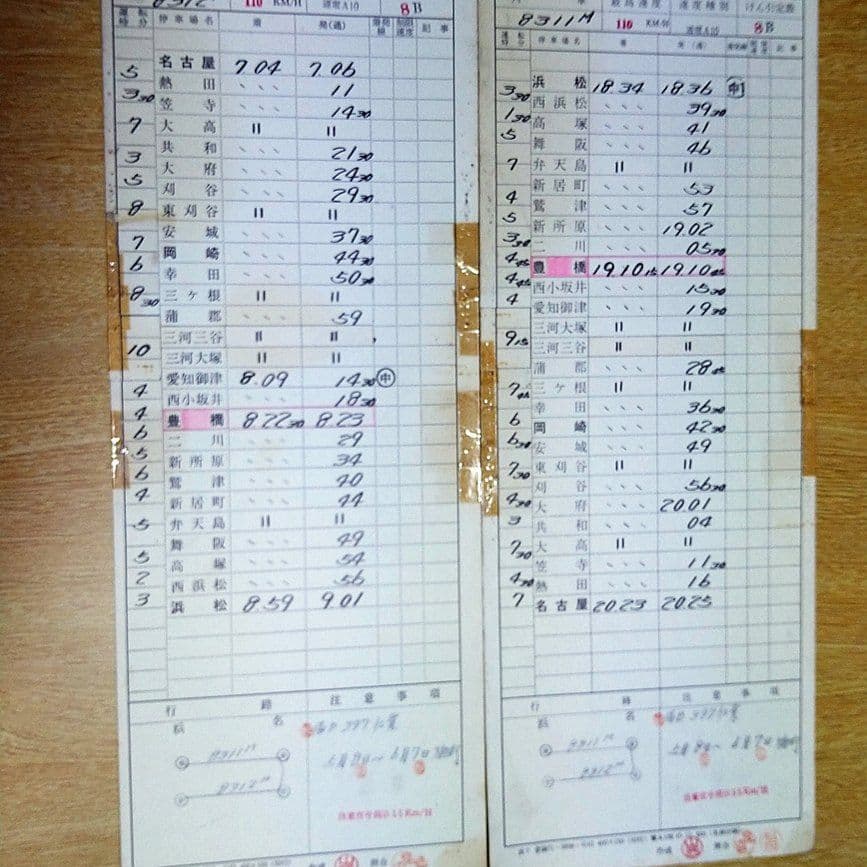 修学旅行電車　運転時刻表　スタフ　行路揃い