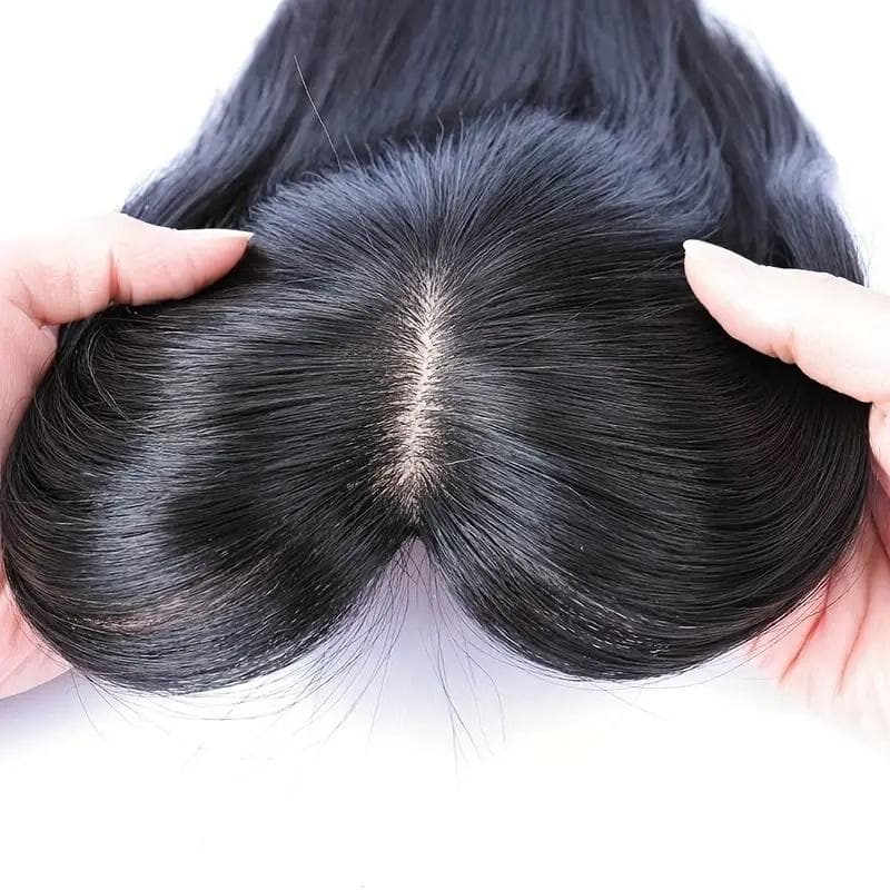 総手植え★人毛100％余裕の長さ25.4cm~30cm黒髪ヘアピース★自然な地肌