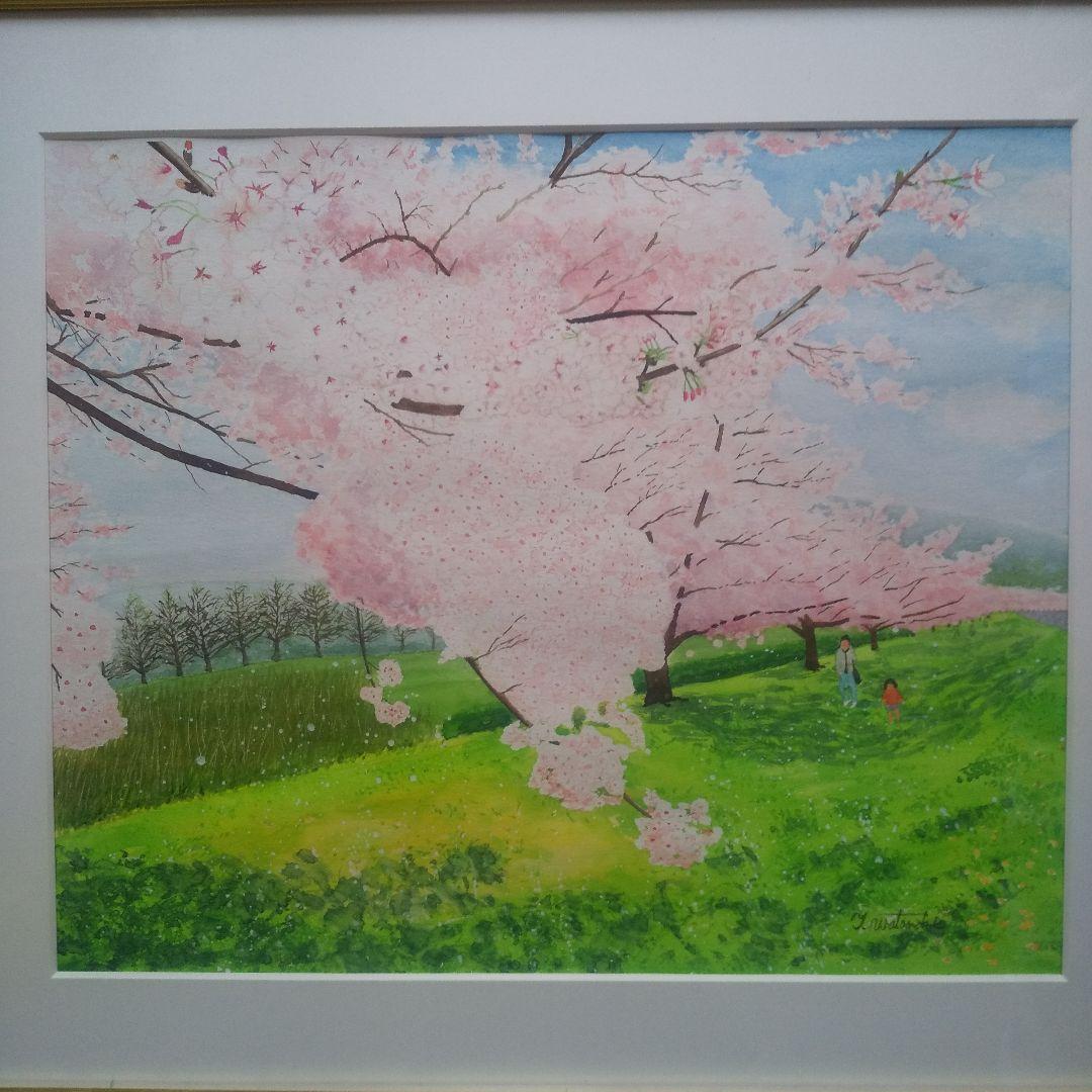 透明水彩画『桜並木』