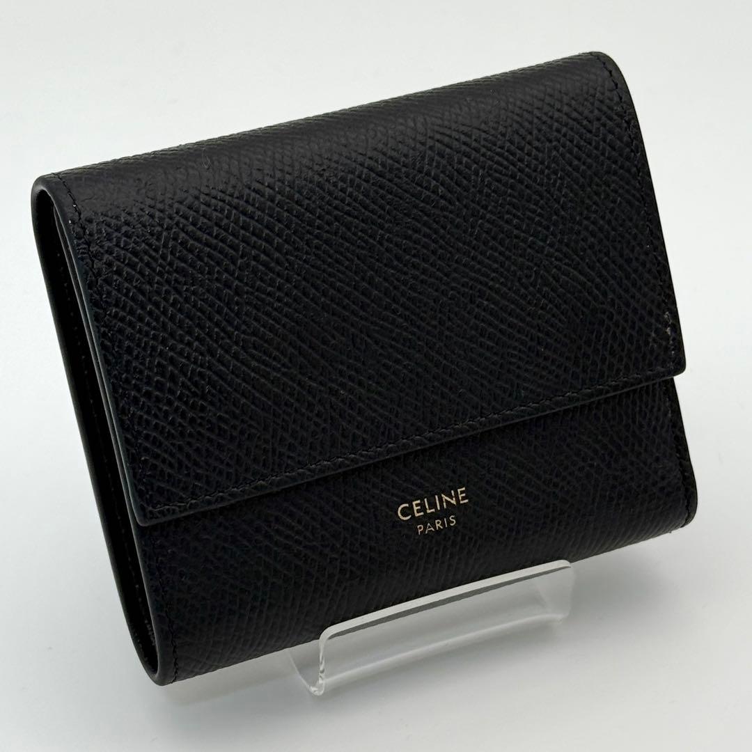 美品 CELINE スモール トリフォールド ウォレット 三つ折り 財布 黒