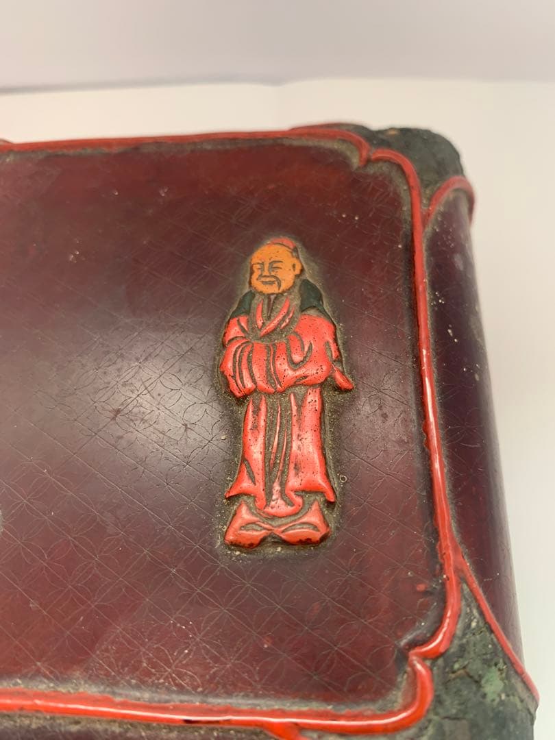 中国美術　堆漆細工刻『人物物語文』蓋物 木製漆塗 菓子器唐物茶道具