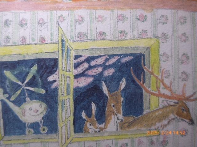 絵本のような世界観を持った作家のエッチングです。手彩色がされています