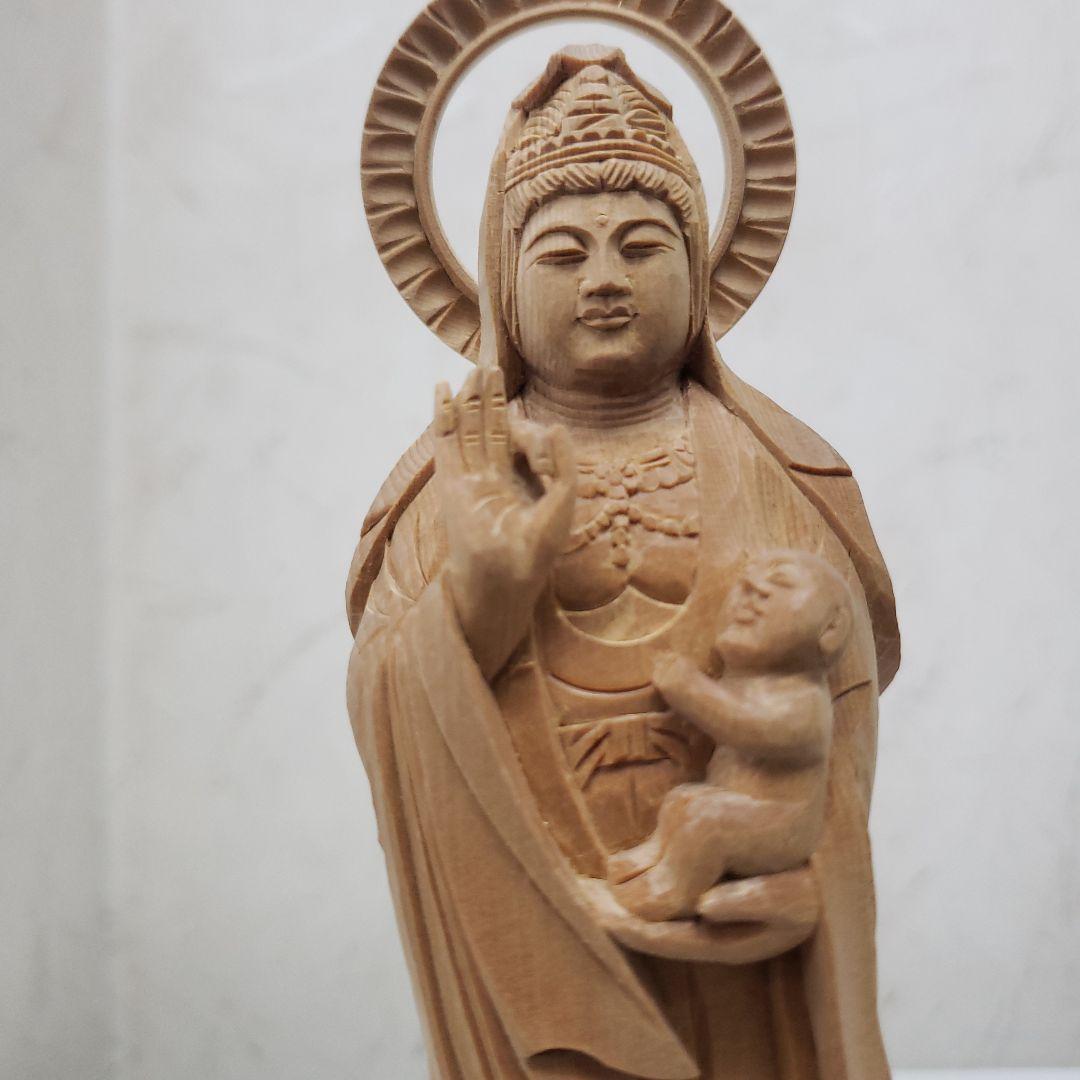 Ｂフライデー蔵出し特価　優しい仏像★ヒバ材 慈母観音菩薩像4.5寸立★約22cm