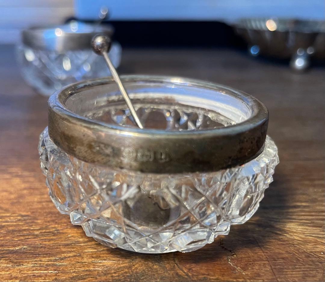 アンティーク カットガラスキャビアポット2個セット