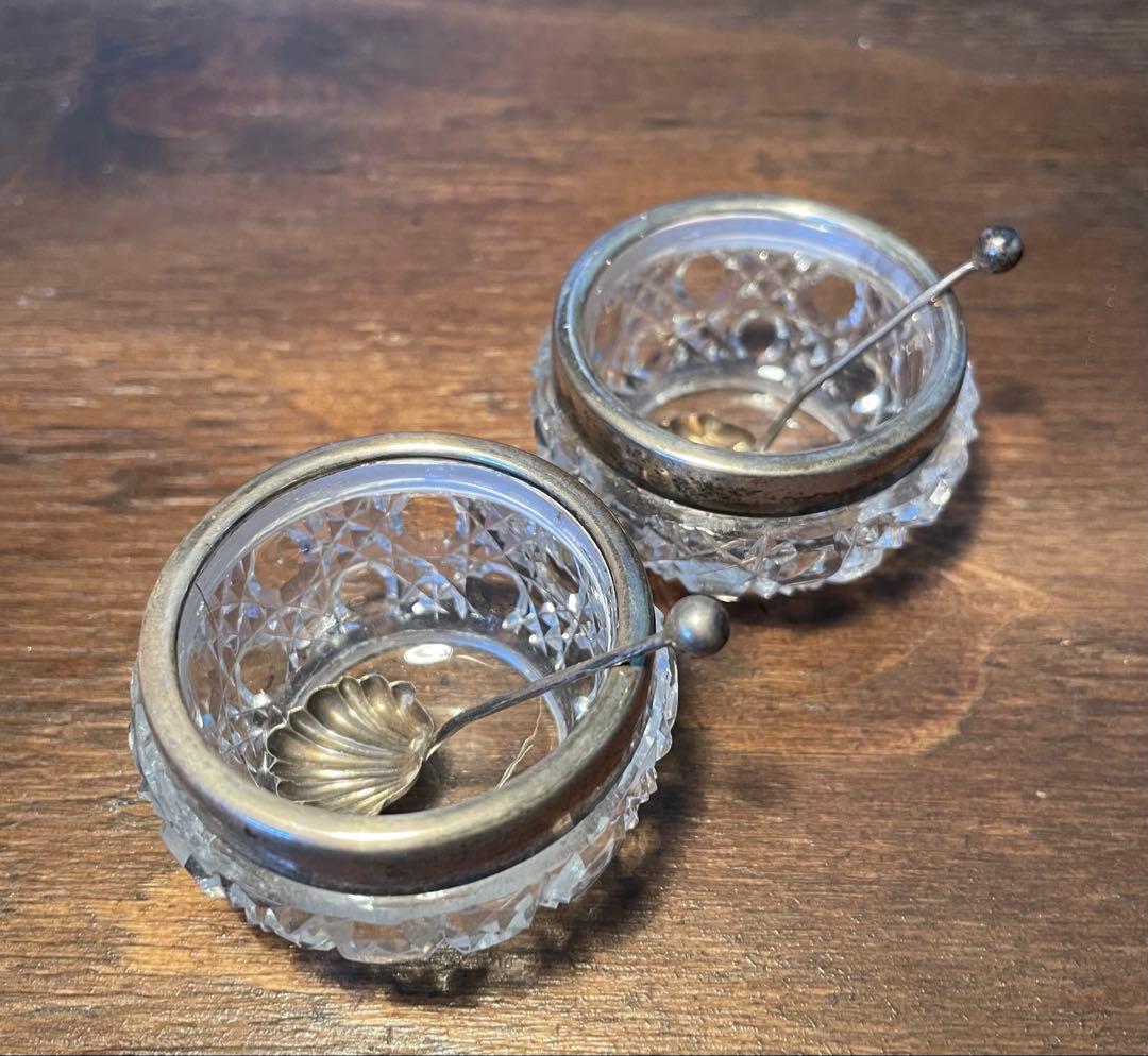 アンティーク カットガラスキャビアポット2個セット