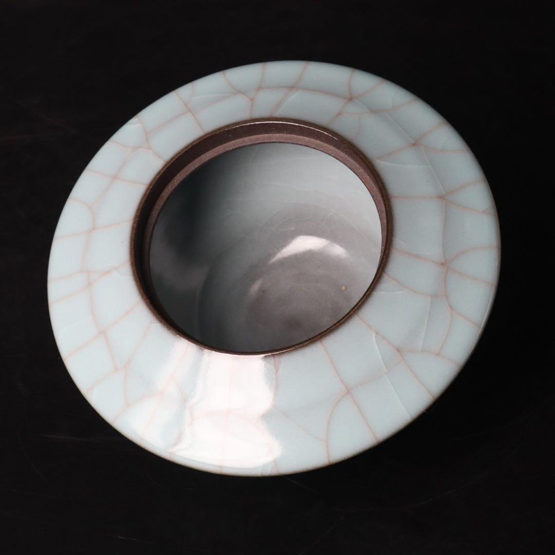 人気作家 峯岸勢晃 月白青瓷 線段香炉 共箱 共布 陶歴付