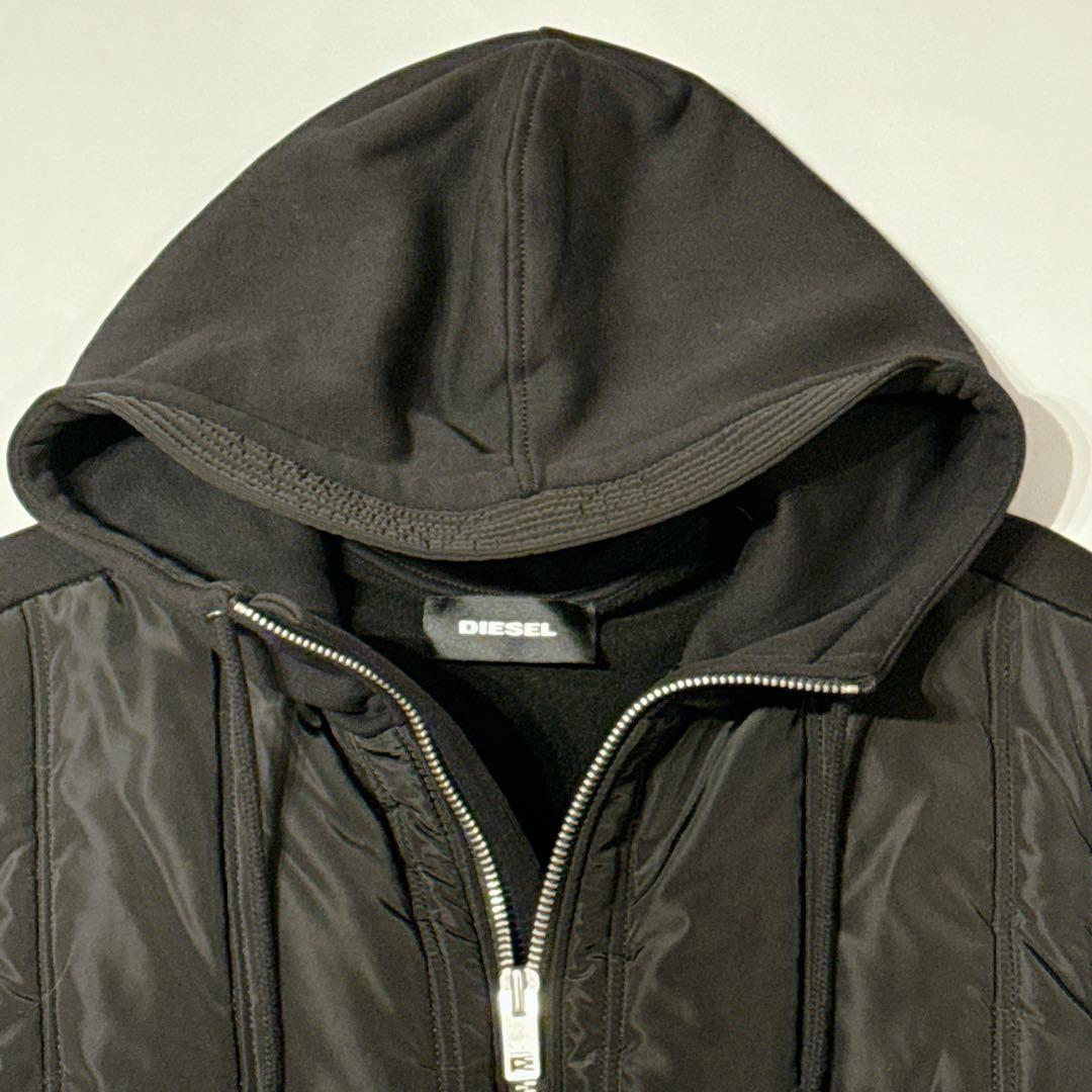 未使用級 DIESEL ディーゼル 異素材ZIPパーカー L ブラック