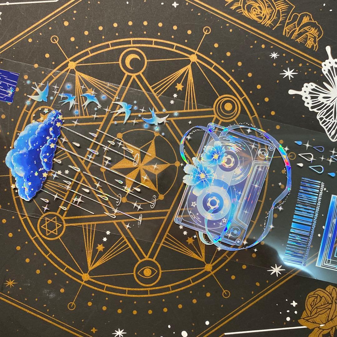 【9200】海外　マステ　中古巻　貝殻光マスキングテープ　雨　半透明　装飾系