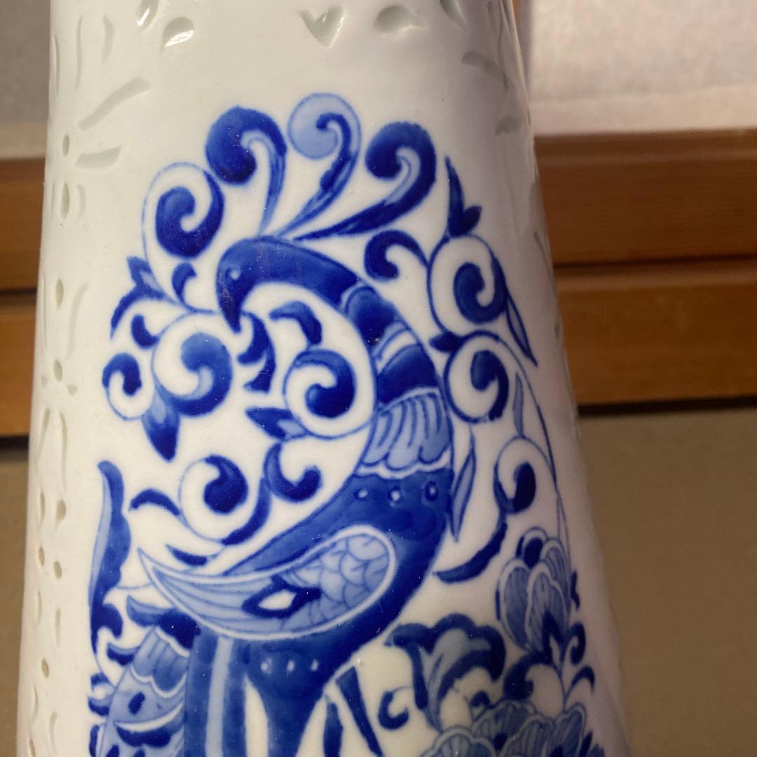 中国美術　蛍手染付花瓶　景徳鎮製