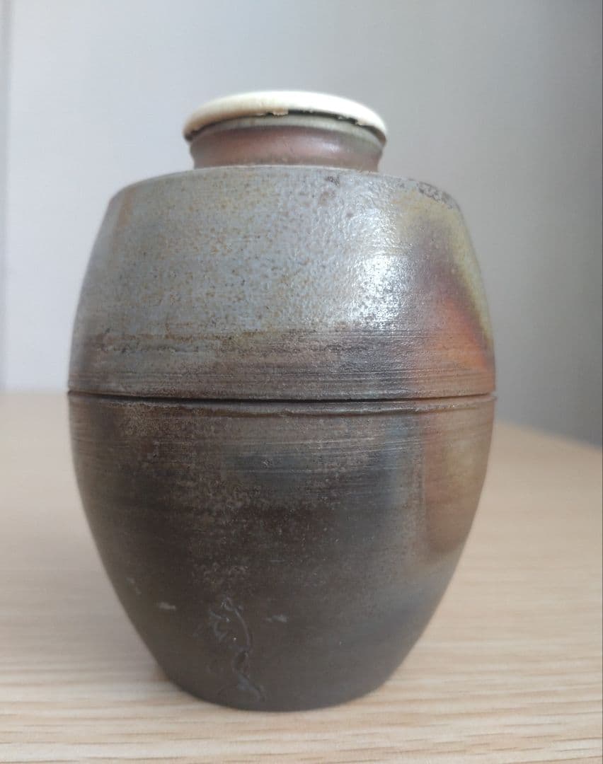 【窯元六姓の木村家】木村陶峰　窯変の美　肩衝茶入　牙蓋　大海茶入