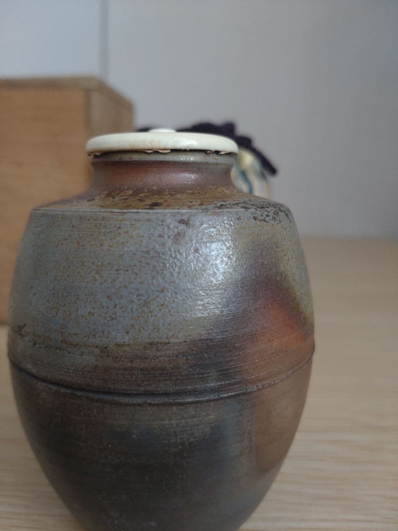 【窯元六姓の木村家】木村陶峰　窯変の美　肩衝茶入　牙蓋　大海茶入