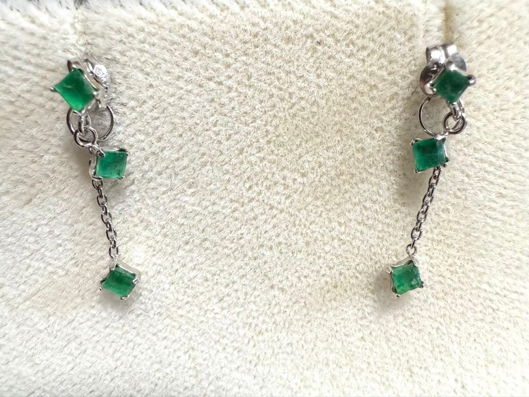 ★エメラルド K14WG スィングキャッチピアス★