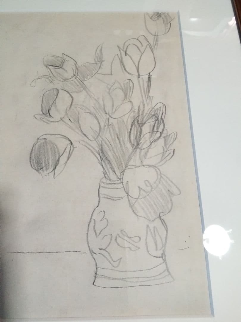 梅原龍三郎チューリップ鉛筆画真作巨匠