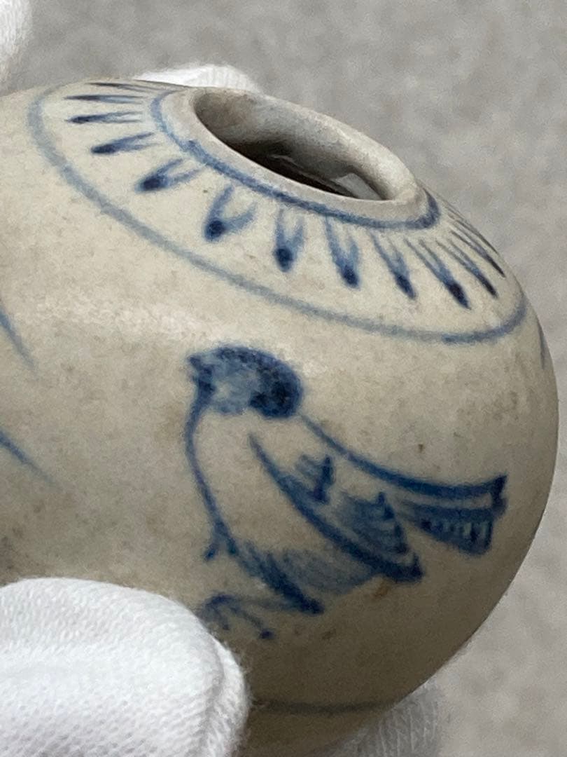希少 15世紀～16世紀 安南染付 鳥図小壷 茶入 煎茶道具 茶道具