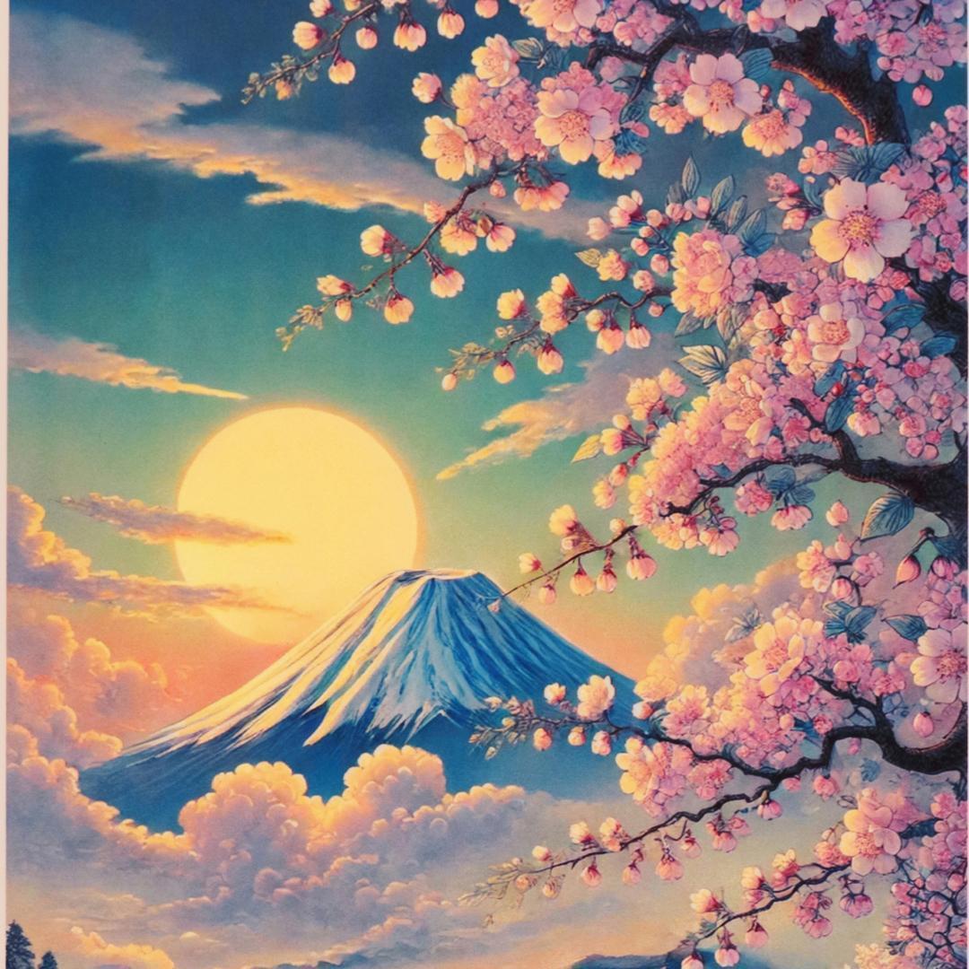 ●【いまを感じる AIアート】桜富士山日本20枚限定A4額●がんどうあつし制作