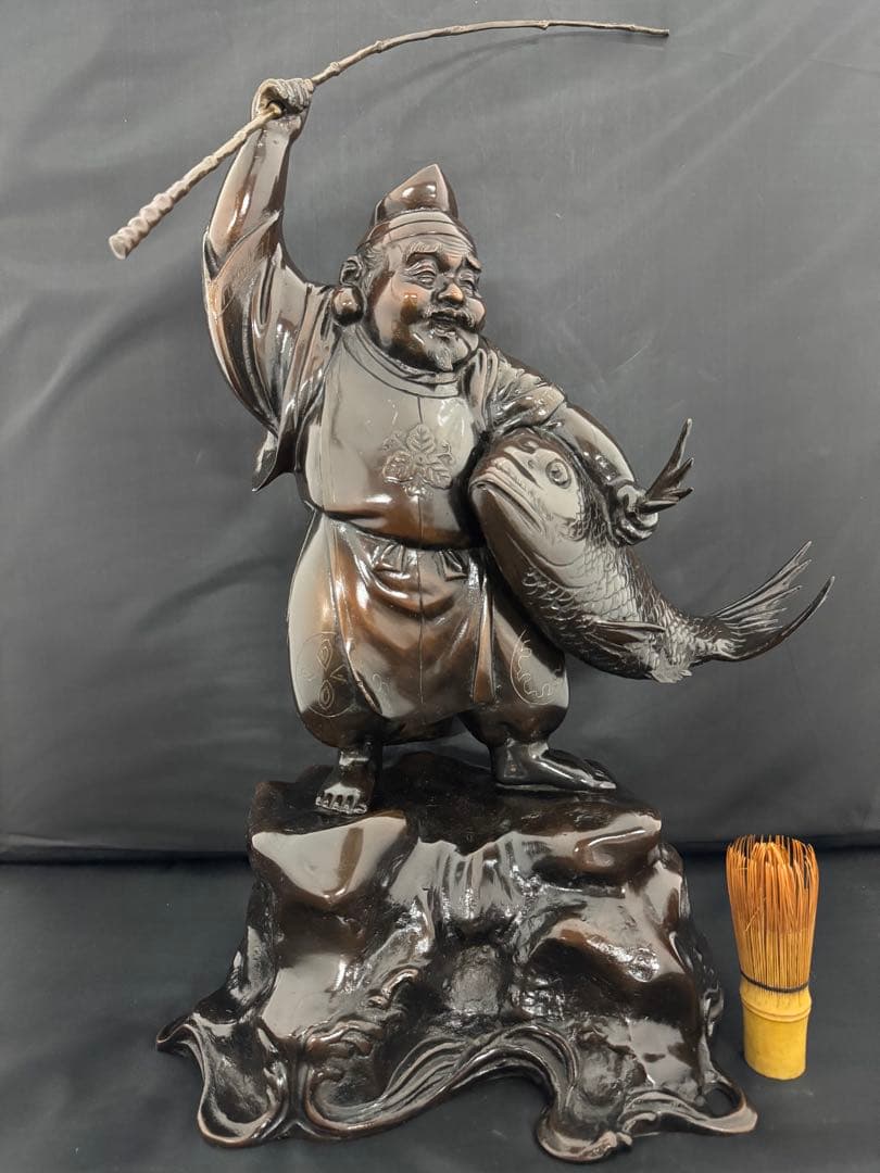 特大 恵比寿 七福神 銅　彫刻 置物 風水 開運 金運　インテリア　アンティーク