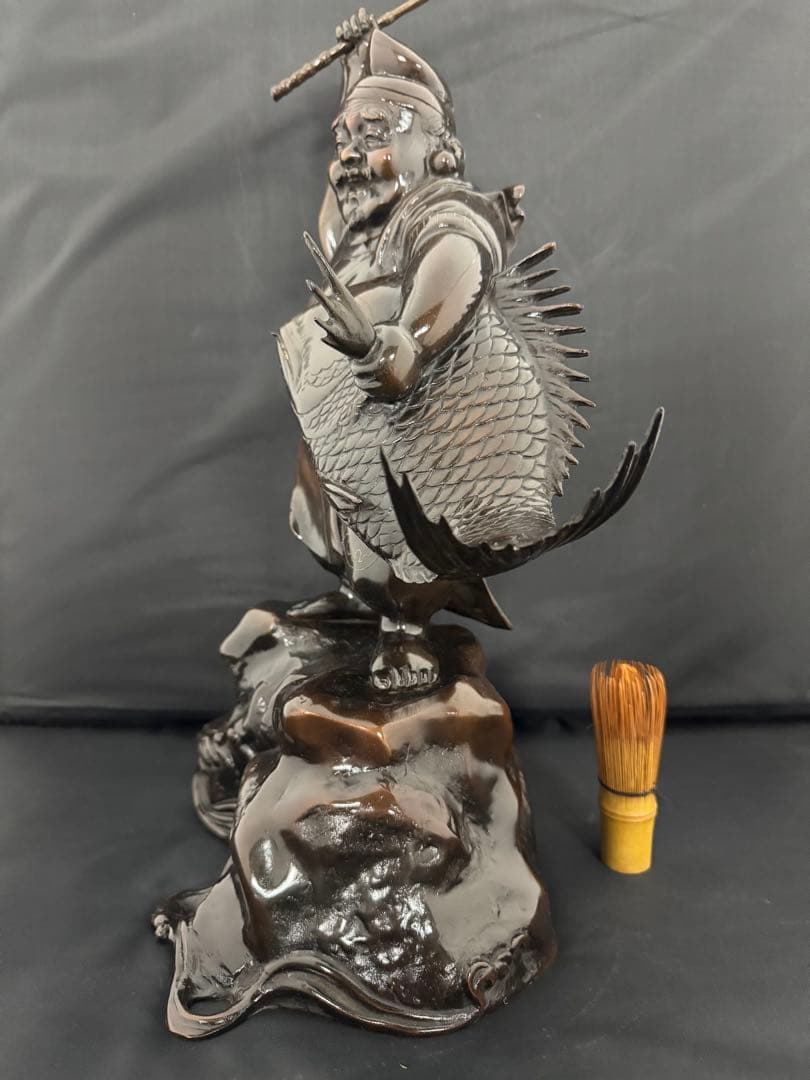 特大 恵比寿 七福神 銅　彫刻 置物 風水 開運 金運　インテリア　アンティーク