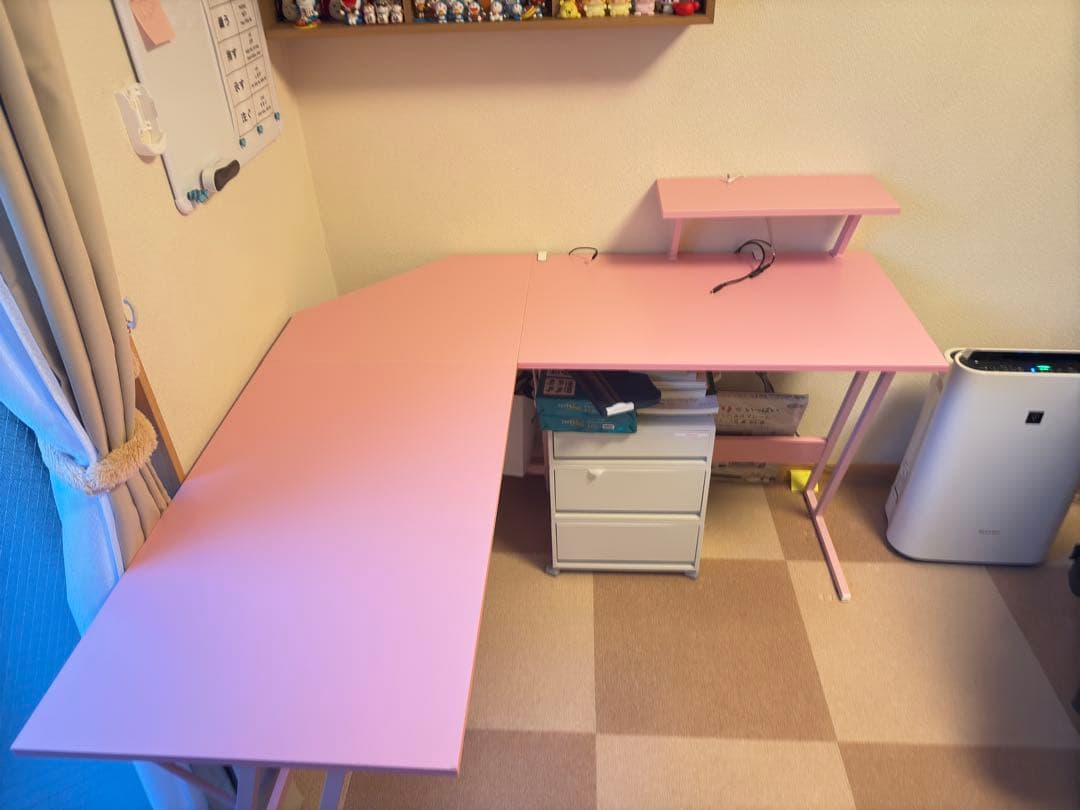 【配送無料】ピンク L字型 パソコンデスク 1300mm