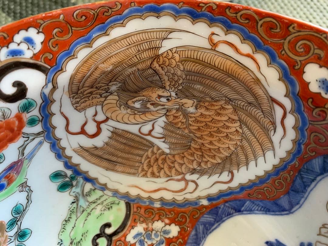 古伊萬里 色絵金彩龍鳳紋大鉢 古美術品