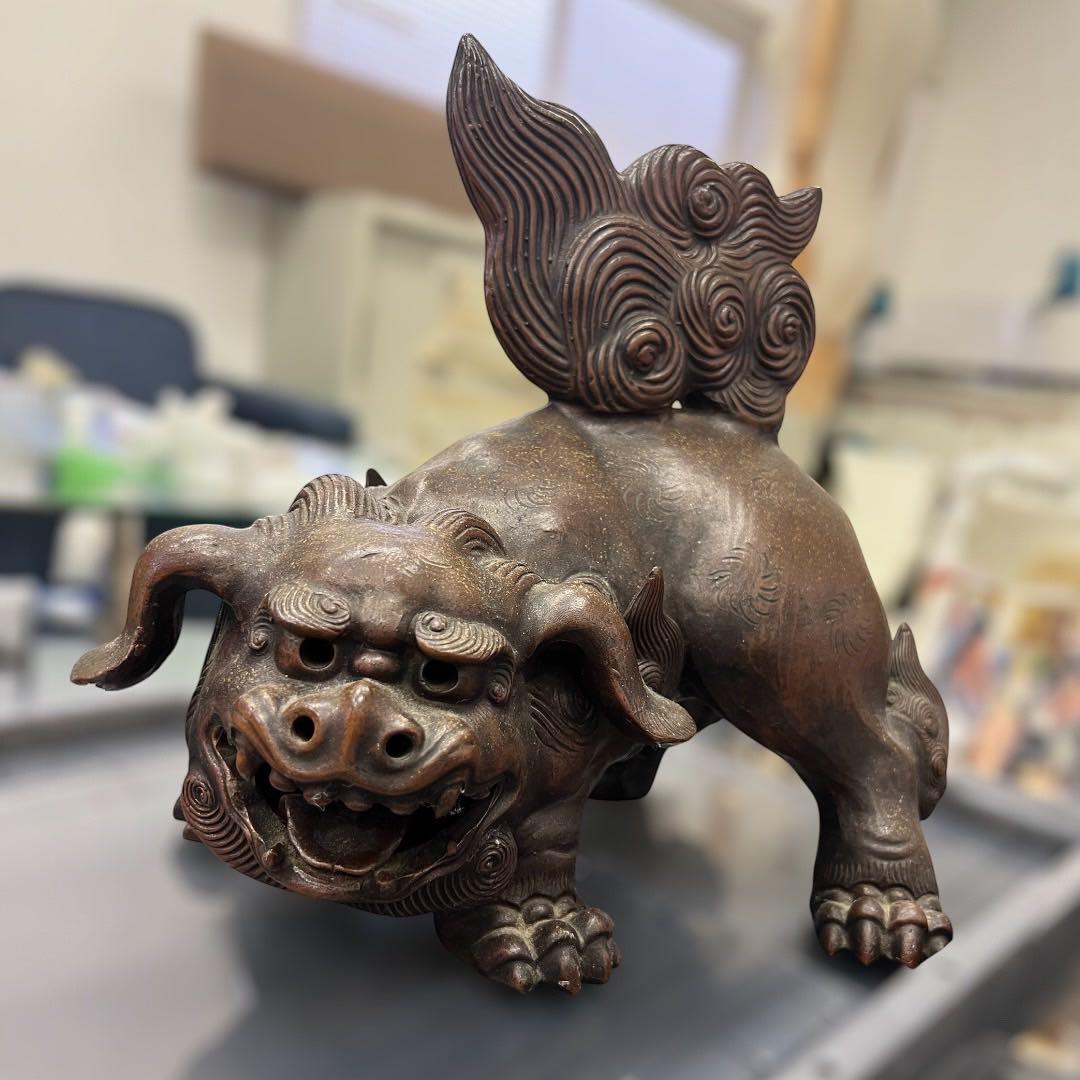 獅子像 置物 オブジェ 約30cm 長期保管品／裏面剥がれあり